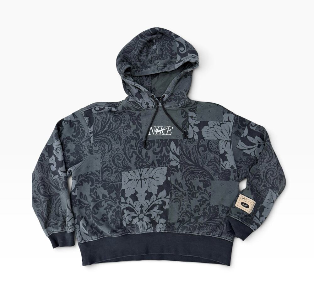 Nike Sportswear Club Patchwork Fleece Hoodie Hawaiian All-Print Medium Black
